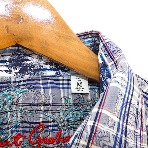 Robert Graham Classic Fit Plaid Button Down Shirt M Blue Red Embroidered Cuffs - Picture 5 of 12